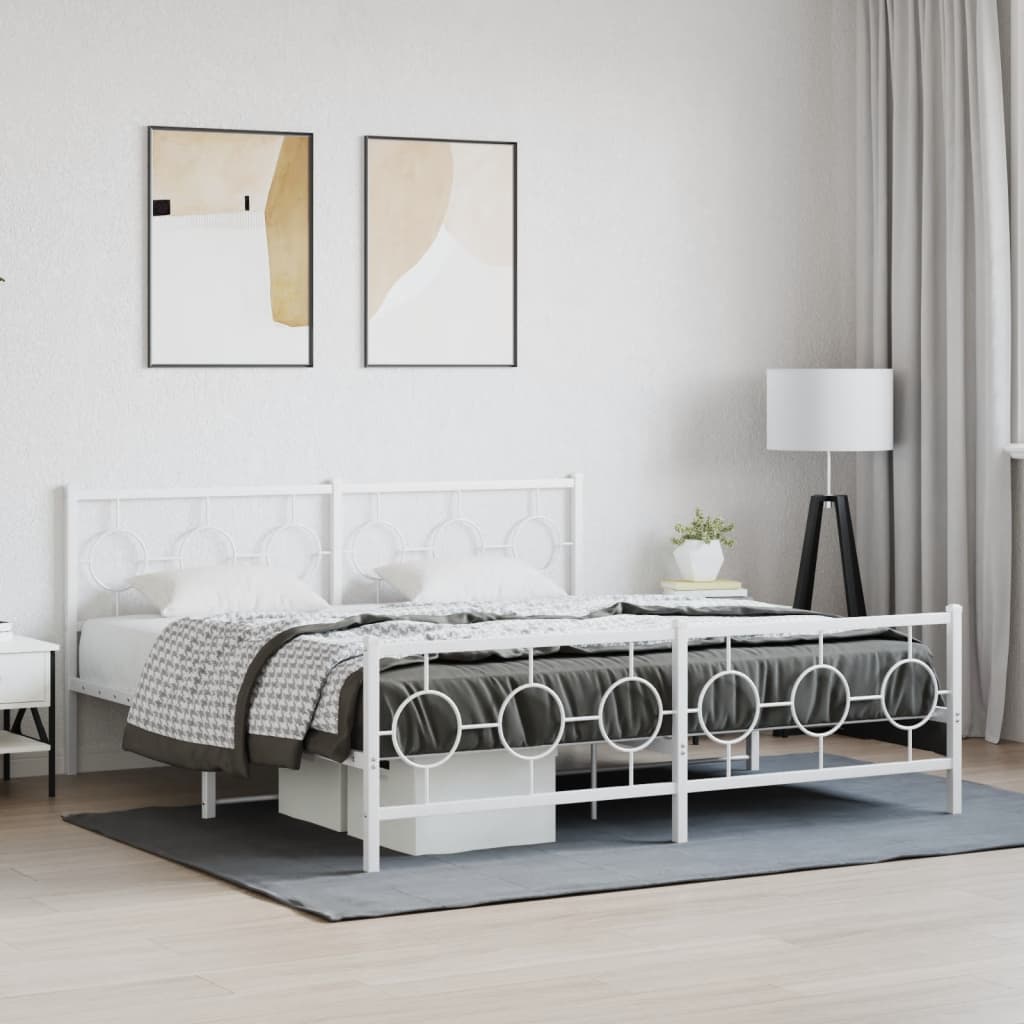 Giroletto con Testiera e Pediera Metallo Bianco 180x200 cm