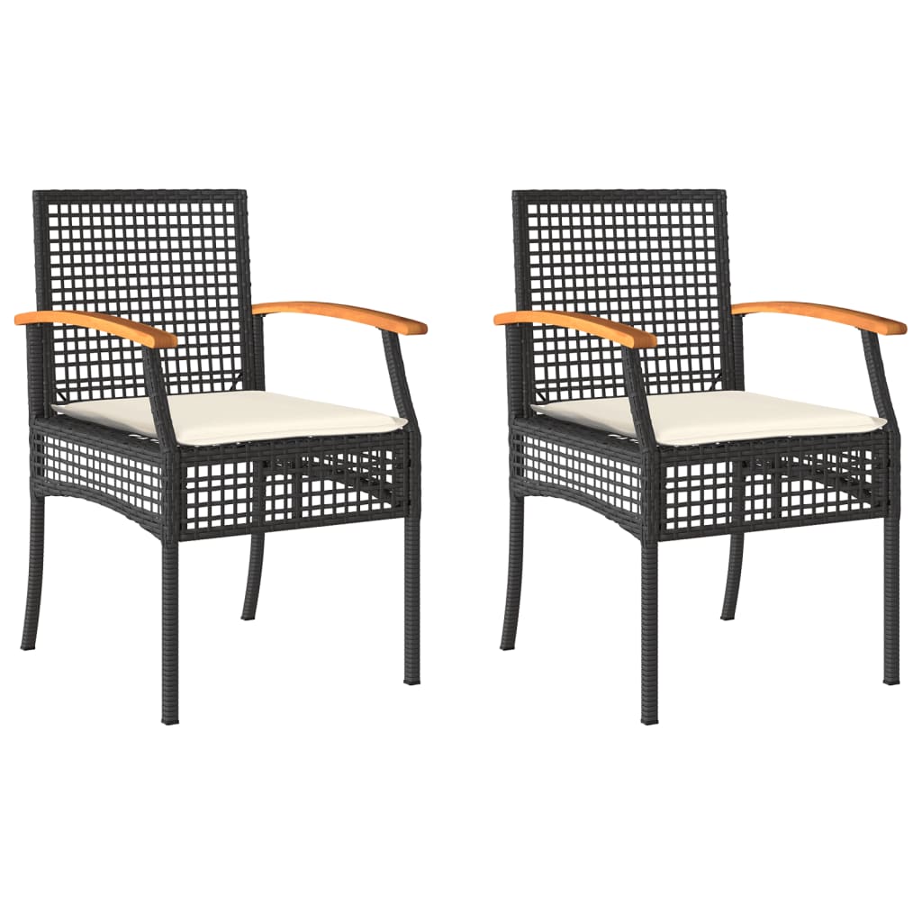 Sedie da Giardino con Cuscini 2 pz Nere in Polyrattan e Acacia - homemem39