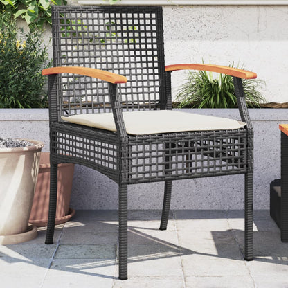Sedie da Giardino con Cuscini 2 pz Nere in Polyrattan e Acacia - homemem39