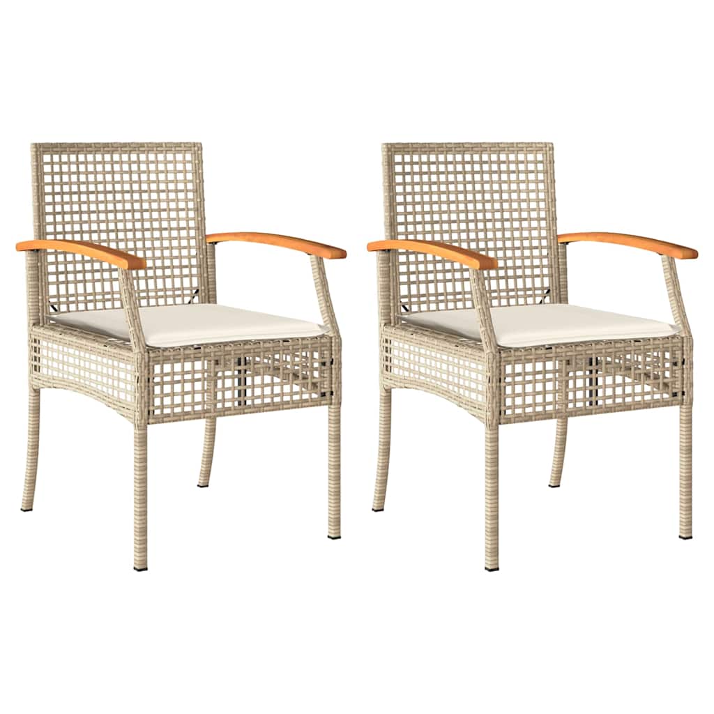 Sedie da Giardino con Cuscini 2 pz Beige in Polyrattan e Acacia | homemem39