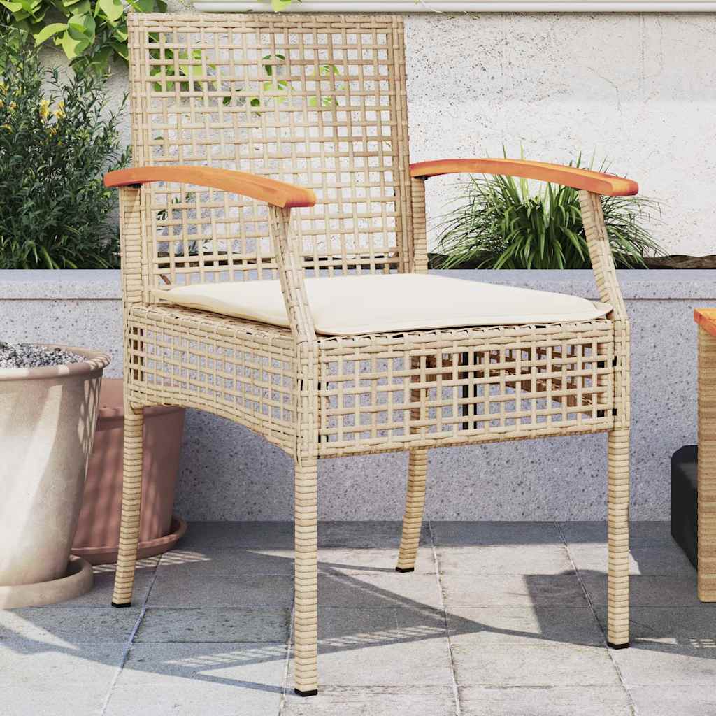 Sedie da Giardino con Cuscini 2 pz Beige in Polyrattan e Acacia | homemem39