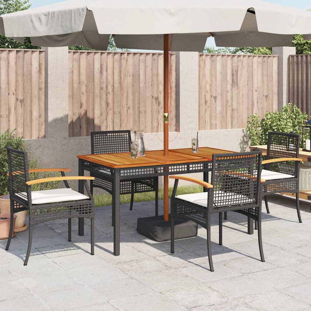 Sedie da Giardino con Cuscini 4 pz Nere in Polyrattan e Acacia | homemem39