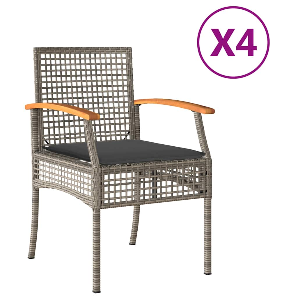 Sedie da Giardino con Cuscini 4pz Grigie in Polyrattan e Acacia | homemem39