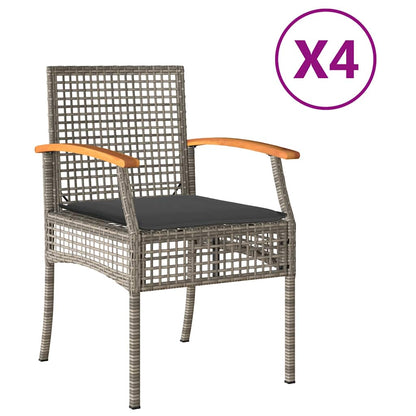 Sedie da Giardino con Cuscini 4pz Grigie in Polyrattan e Acacia | homemem39