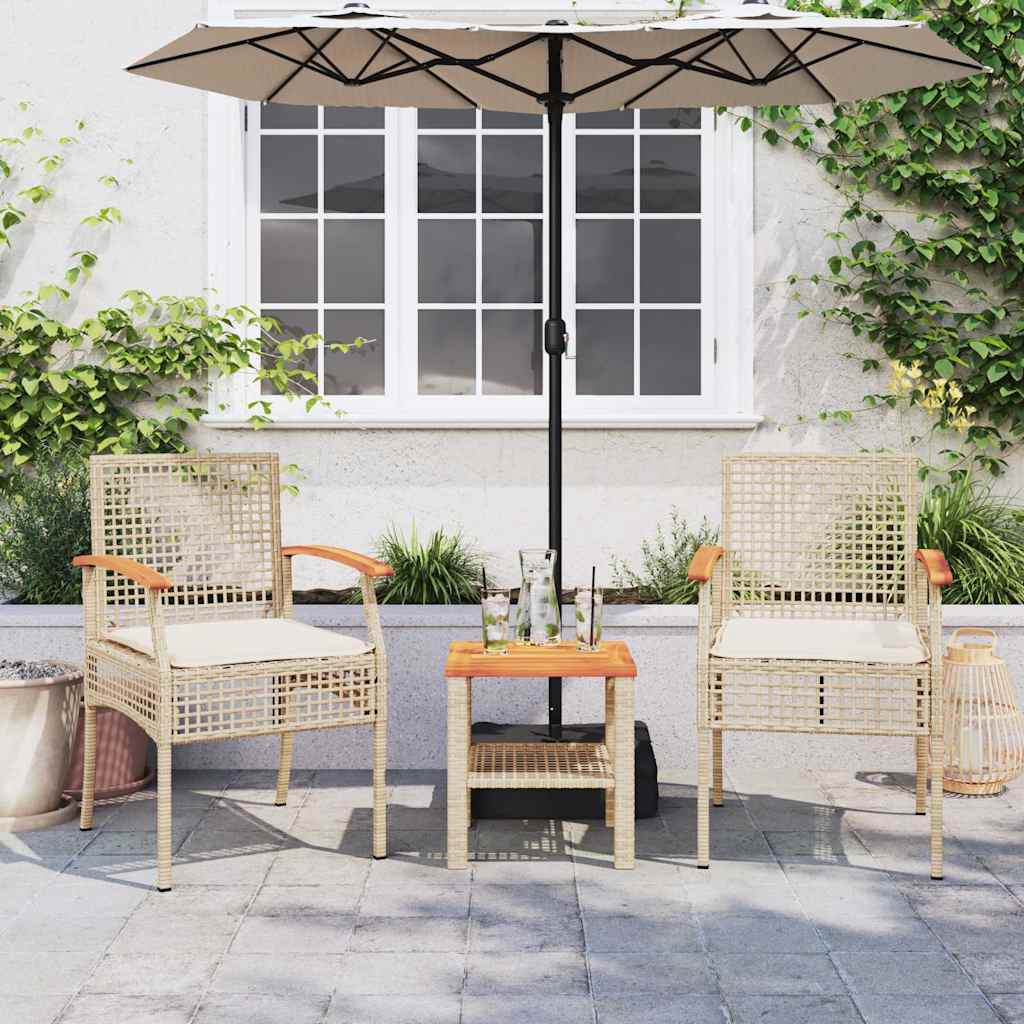 Set da Bistrò 3 pz con Cuscini Beige Polyrattan e Legno Acacia | homemem39
