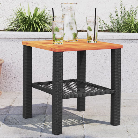 Tavolo da Giardino Nero 40x40x42cm in Polyrattan e Legno Acacia