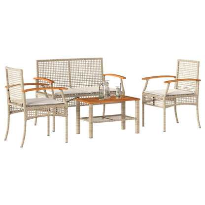 Set Divani da Giardino 4 pz con Cuscini in Polyrattan Beige | homemem39