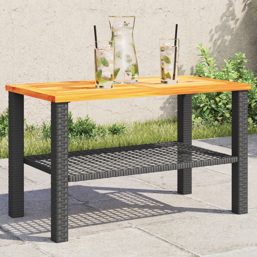 Tavolo da Giardino Nero 70x38x42cm in Polyrattan e Legno Acacia - homemem39