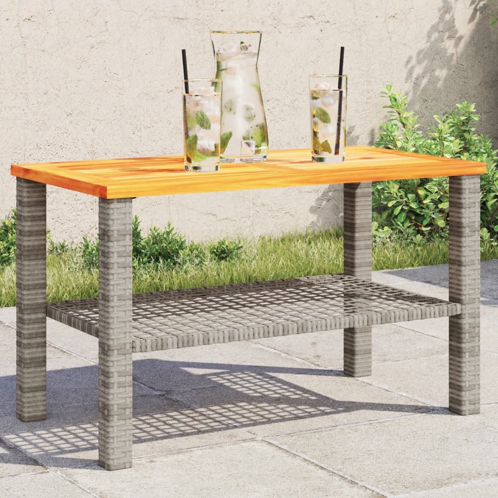 Tavolo da Giardino Grigio 70x38x42 cm Polyrattan e Legno Acacia - homemem39