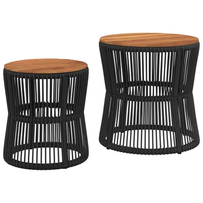 Tavolini da Giardino 2 pz con Piano in Legno Neri in Polyrattan | homemem39