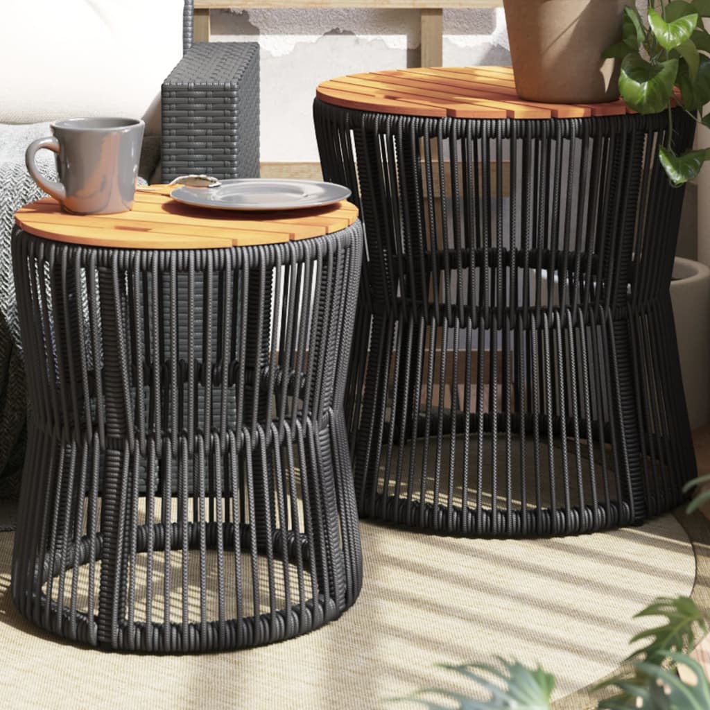 Tavolini da Giardino 2 pz con Piano in Legno Neri in Polyrattan | homemem39
