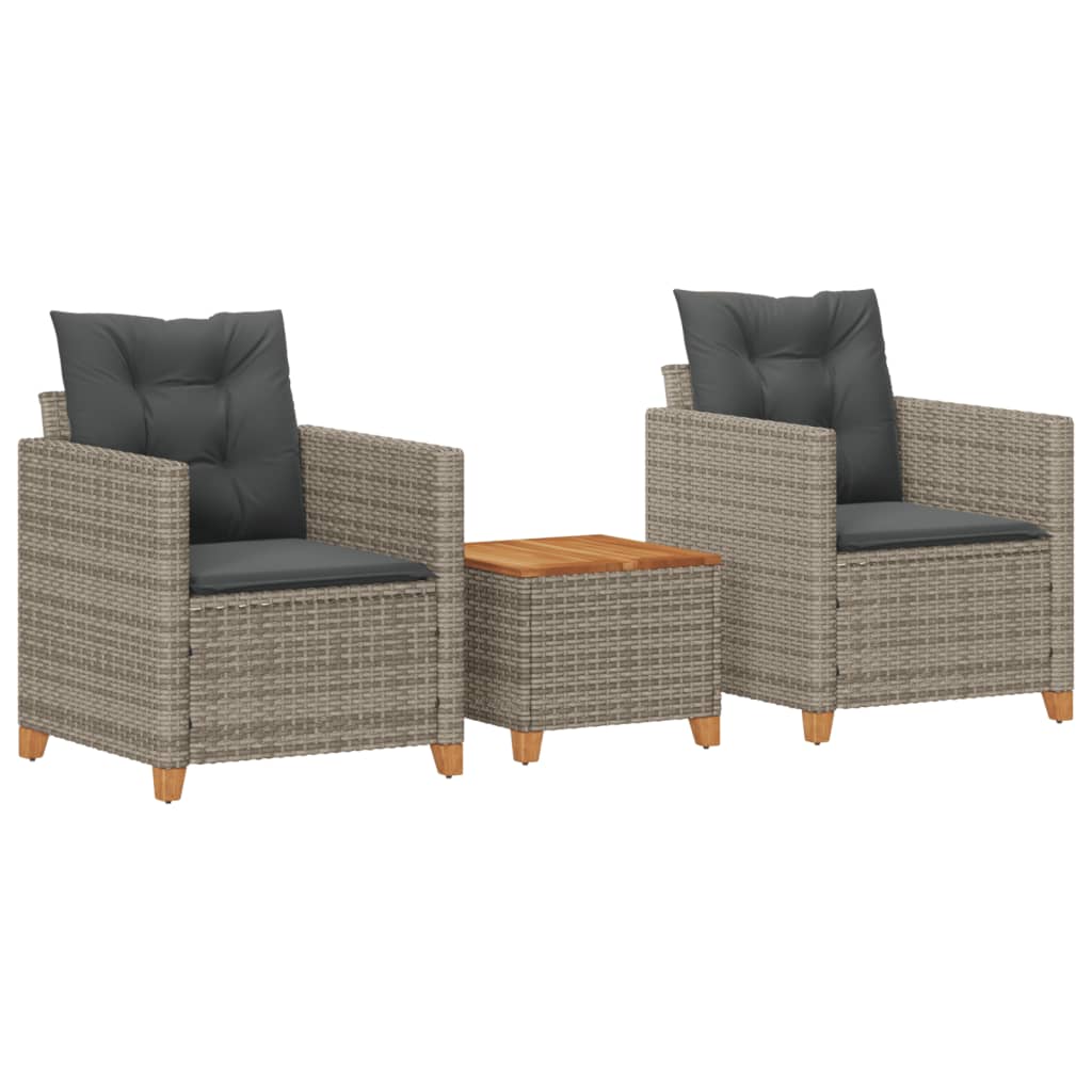 Set da Bistrò 3 pz con Cuscini Grigio Polyrattan e Legno Acacia - homemem39