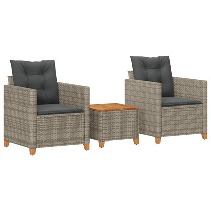 Set da Bistrò 3 pz con Cuscini Grigio Polyrattan e Legno Acacia - homemem39