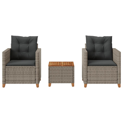 Set da Bistrò 3 pz con Cuscini Grigio Polyrattan e Legno Acacia - homemem39