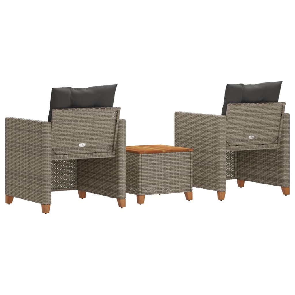 Set da Bistrò 3 pz con Cuscini Grigio Polyrattan e Legno Acacia - homemem39