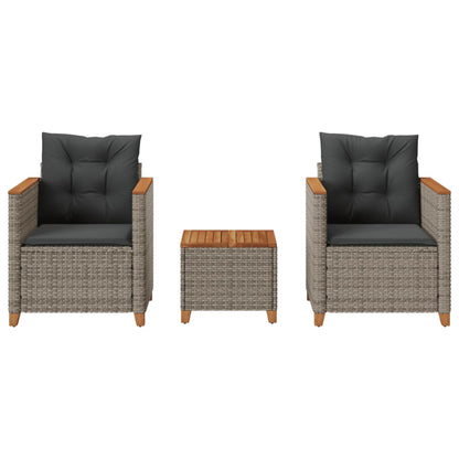 Set da Bistrò 3 pz con Cuscini Grigio Polyrattan e Legno Acacia - homemem39
