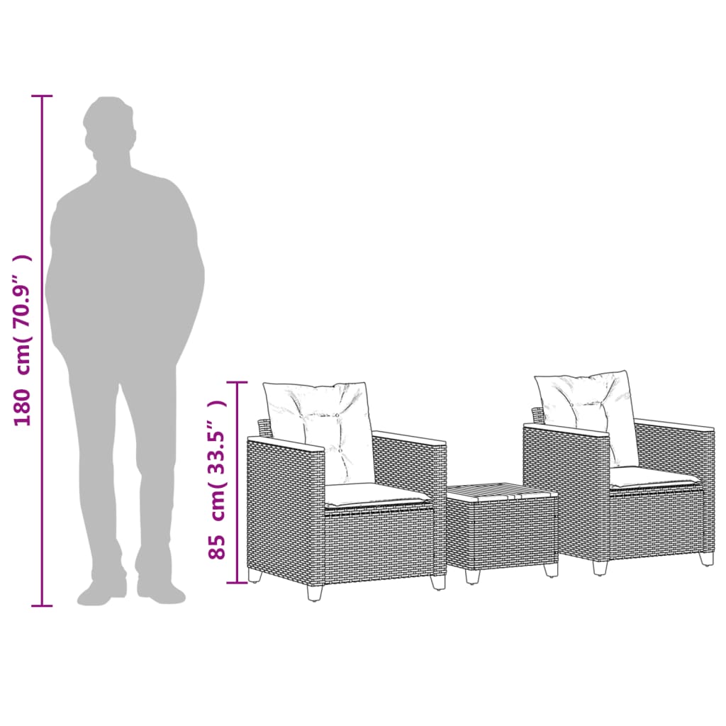 Set da Bistrò 3 pz con Cuscini Grigio Polyrattan e Legno Acacia - homemem39