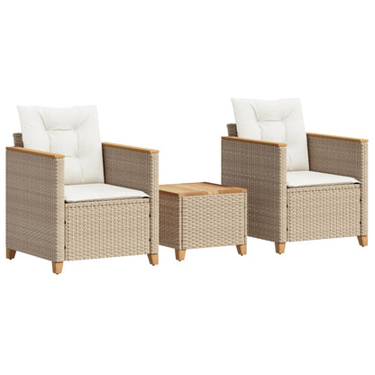 Set da Bistrò 3 pz con Cuscini Beige Polyrattan e Legno Acacia | homemem39
