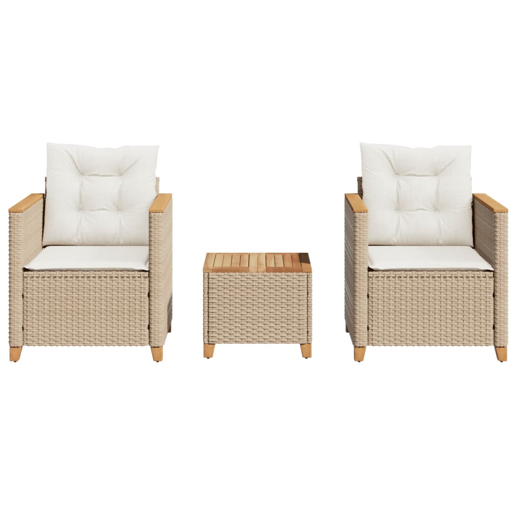 Set da Bistrò 3 pz con Cuscini Beige Polyrattan e Legno Acacia | homemem39