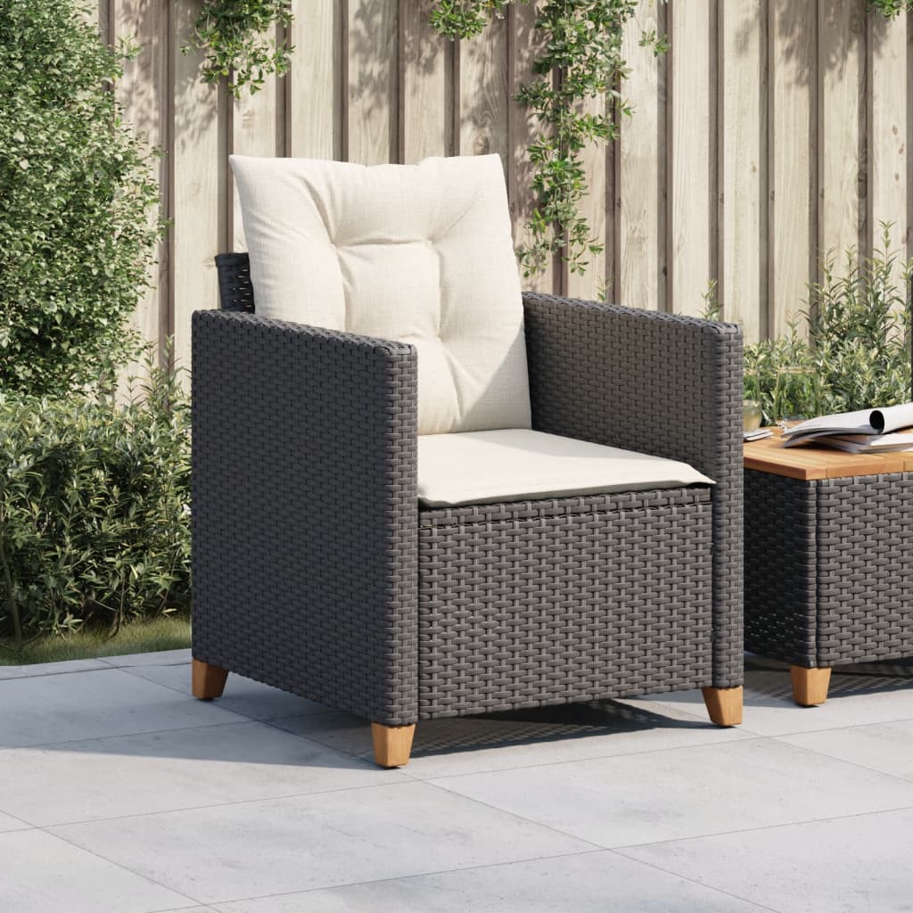 Poltrona da Giardino con Cuscini in Polyrattan Nero - homemem39