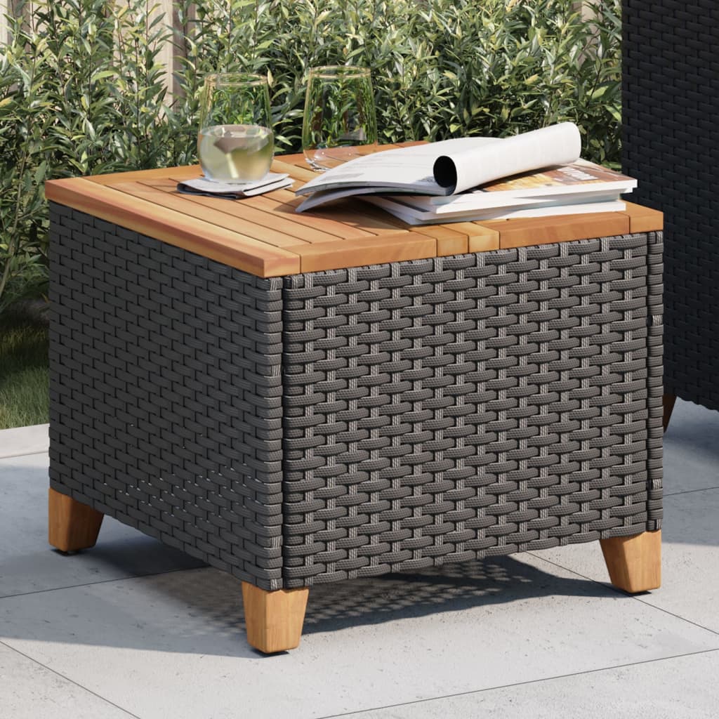 Tavolo da Giardino Nero 45x45x37cm in Polyrattan e Legno Acacia - homemem39