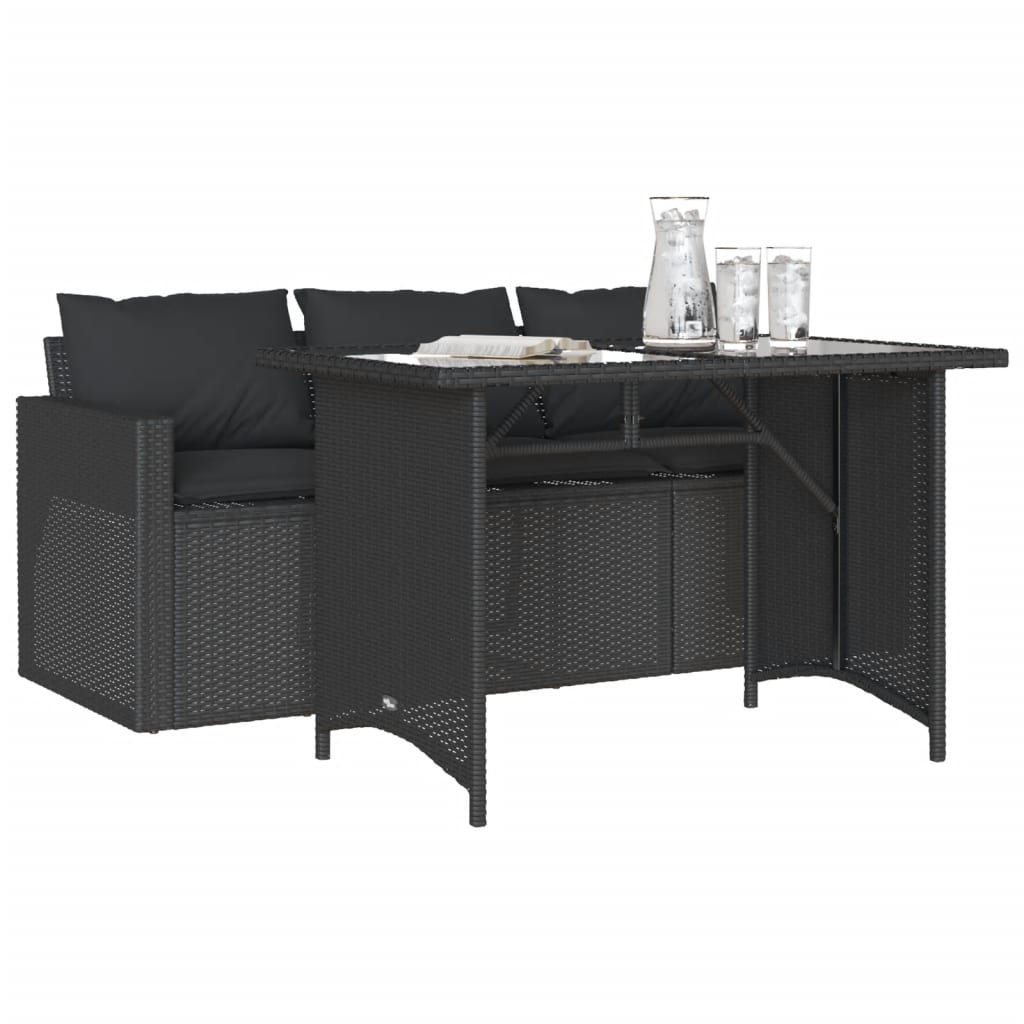 Set da Pranzo da Giardino 2 pz con Cuscini Nero in Polyrattan | homemem39