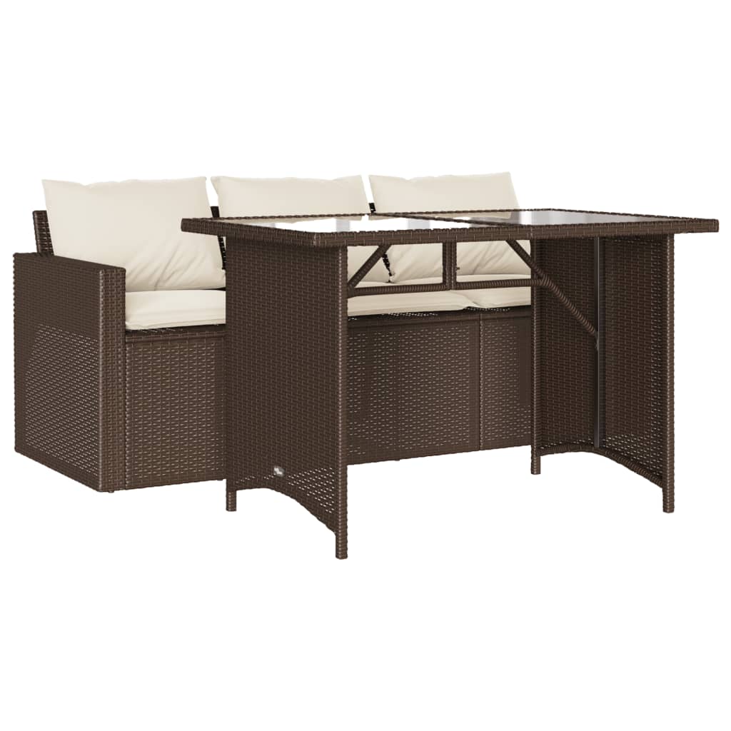 Set da Pranzo da Giardino 2pz con Cuscini in Polyrattan Marrone | homemem39