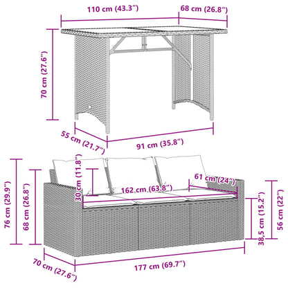 Set da Pranzo da Giardino 2pz con Cuscini in Polyrattan Marrone | homemem39