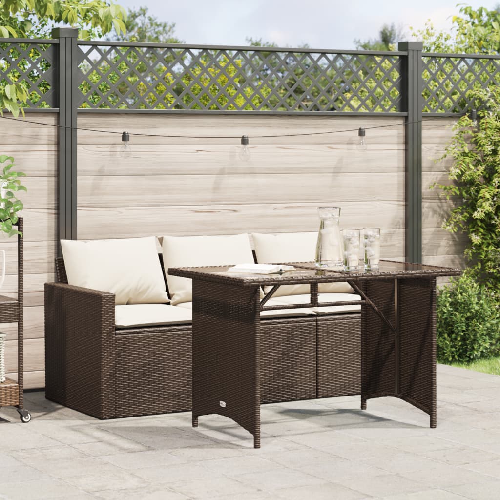 Set da Pranzo da Giardino 2pz con Cuscini in Polyrattan Marrone | homemem39