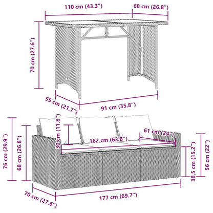 Set da Pranzo da Giardino 2 pz con Cuscini Beige in Polyrattan