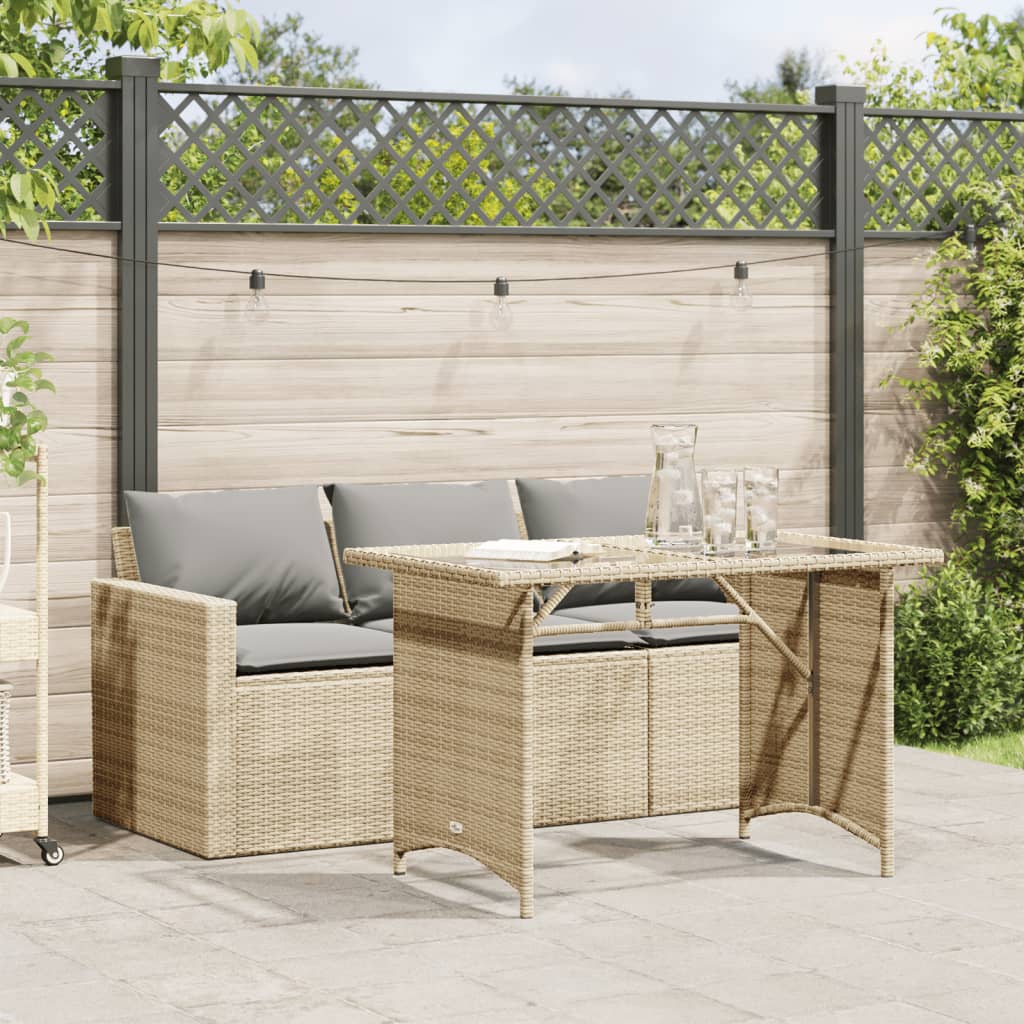 Set da Pranzo da Giardino 2 pz con Cuscini Beige in Polyrattan | homemem39