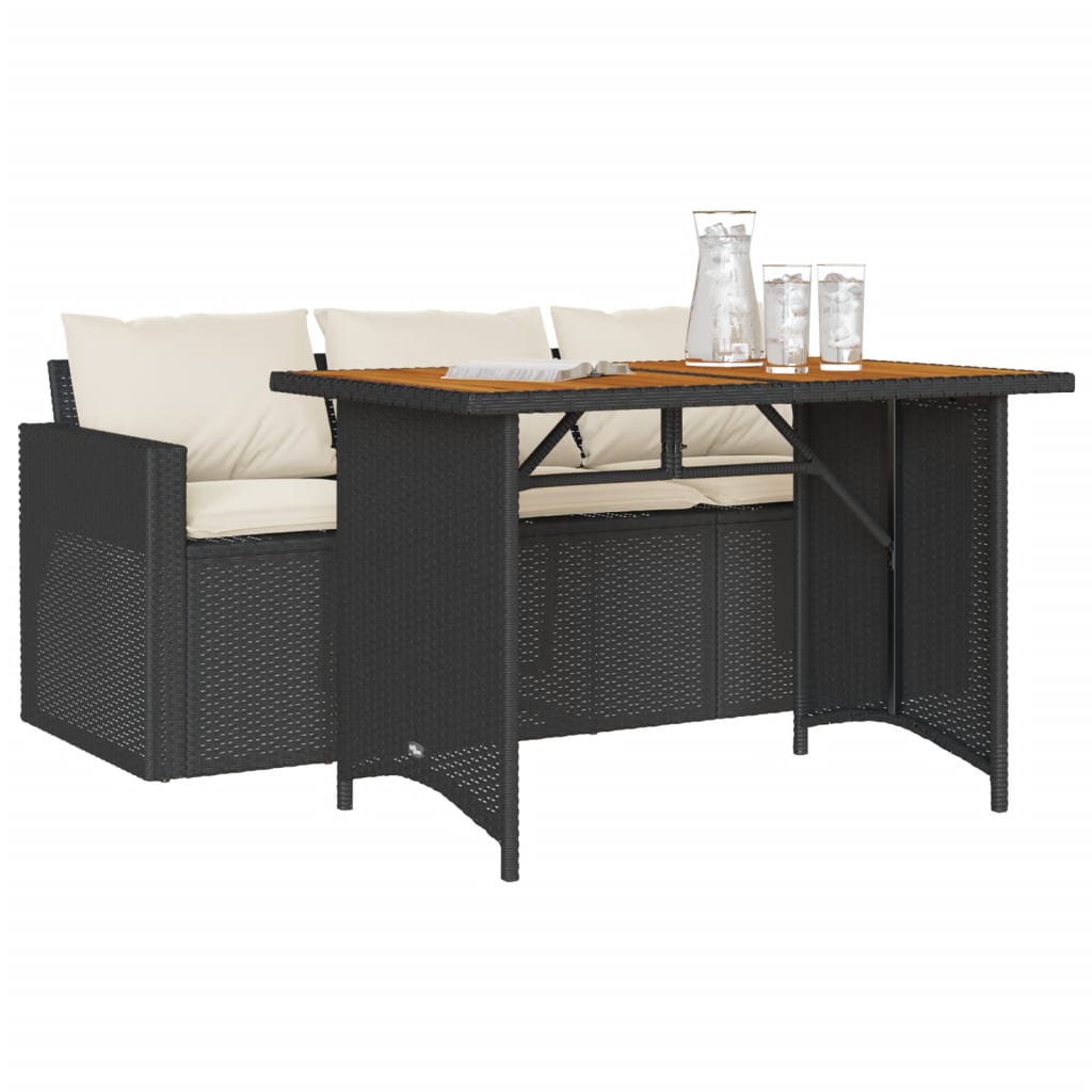 Set da Pranzo da Giardino 2 pz con Cuscini Nero in Polyrattan | homemem39