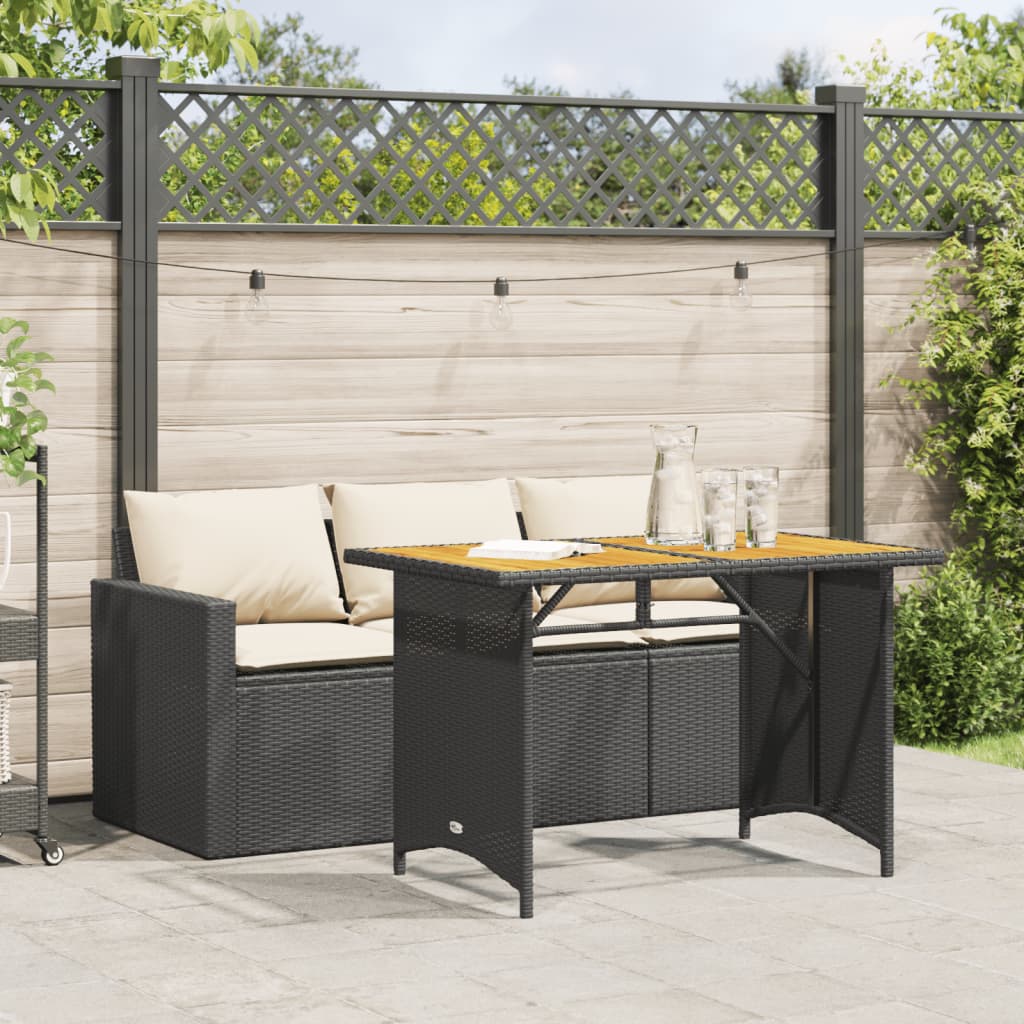 Set da Pranzo da Giardino 2 pz con Cuscini Nero in Polyrattan | homemem39