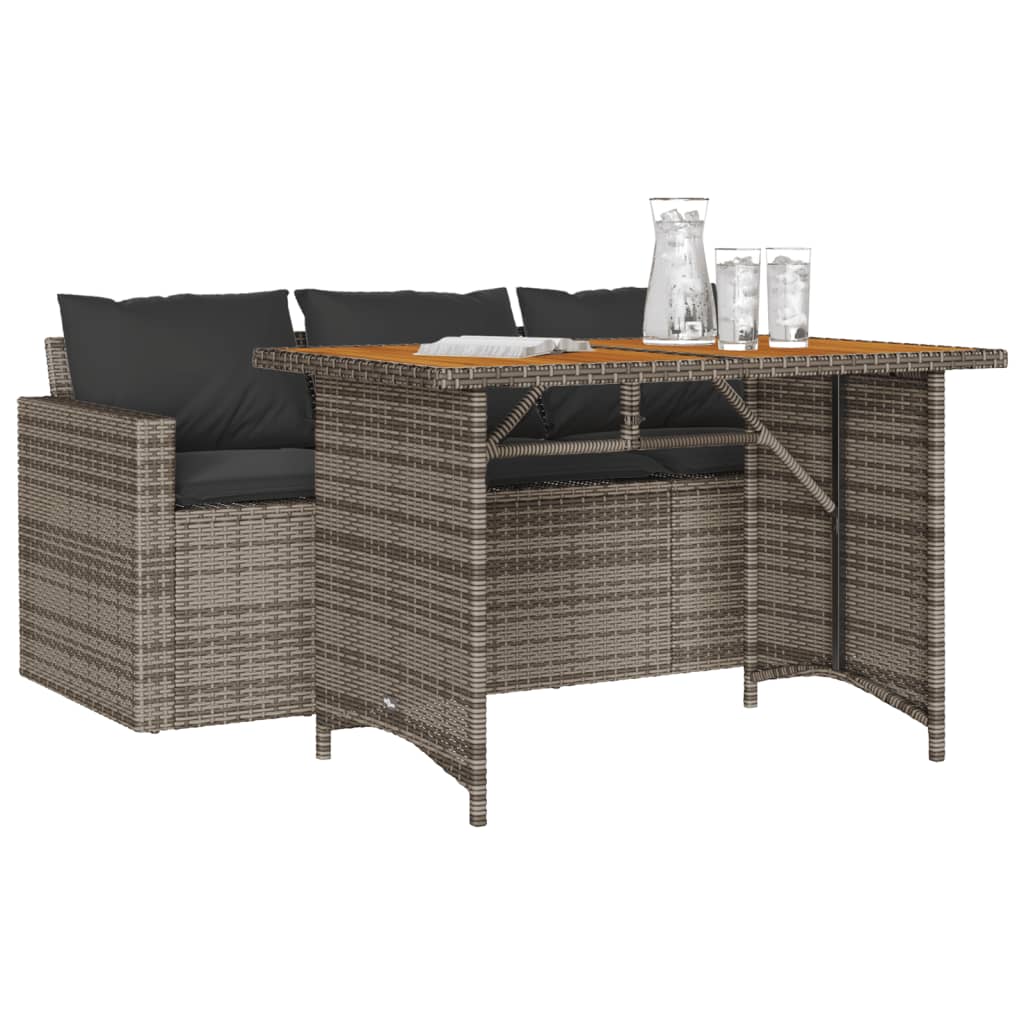 Set da Pranzo da Giardino 2 pz con Cuscini in Polyrattan Grigio | homemem39