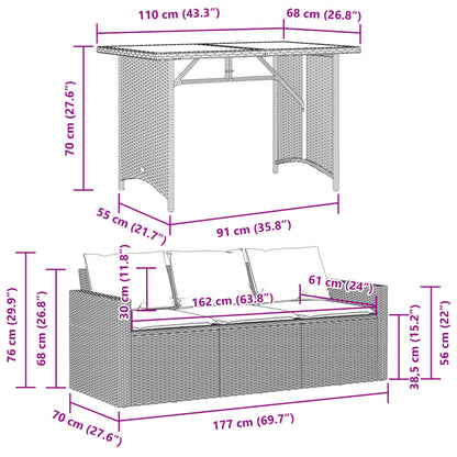 Set da Pranzo da Giardino 2 pz con Cuscini Beige in Polyrattan | homemem39