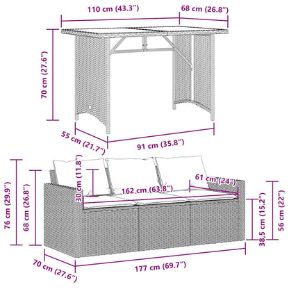 Set da Pranzo da Giardino 2 pz con Cuscini in Polyrattan Grigio | homemem39