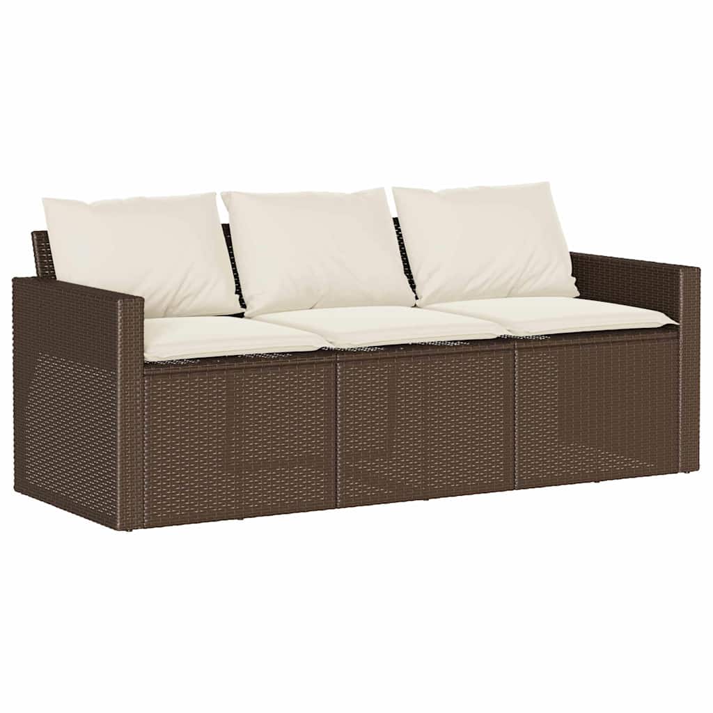 Divano da Giardino a 3 Posti con Cuscini in Polyrattan Marrone | homemem39