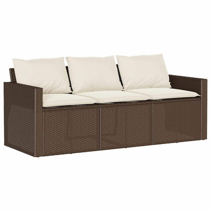 Divano da Giardino a 3 Posti con Cuscini in Polyrattan Marrone | homemem39