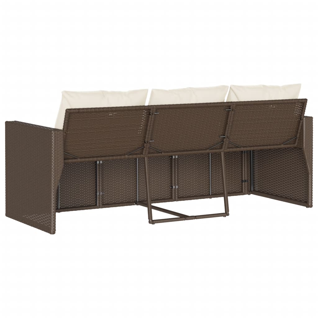 Divano da Giardino a 3 Posti con Cuscini in Polyrattan Marrone | homemem39