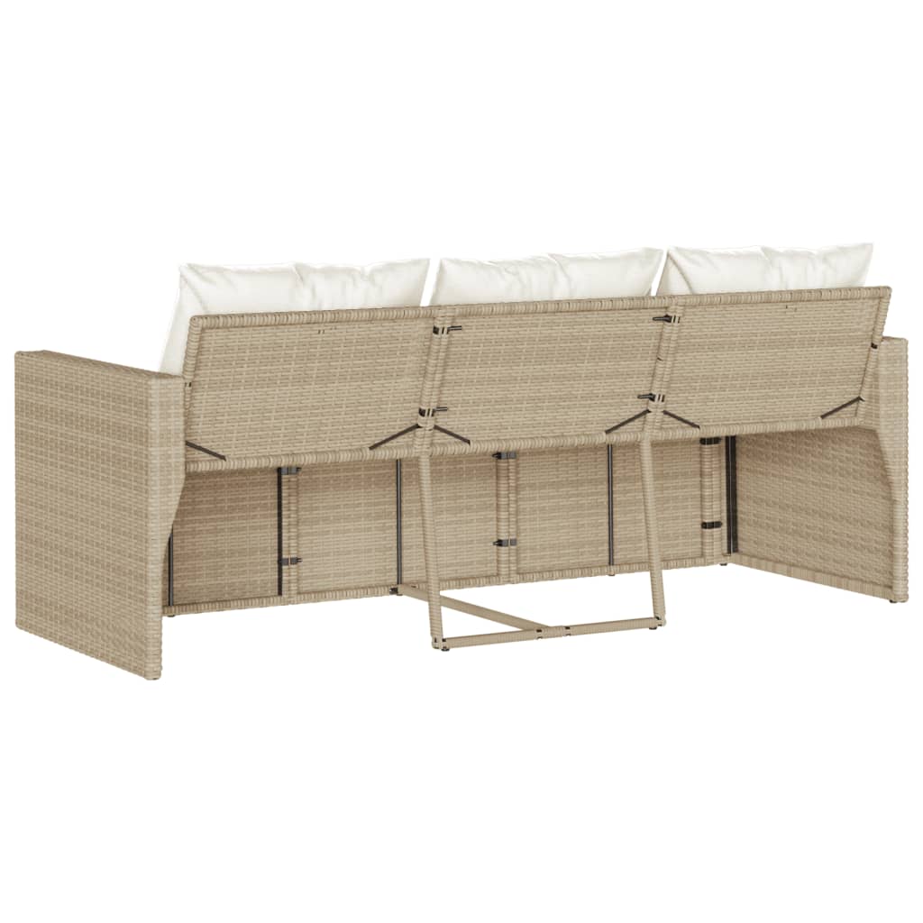 Divano da Giardino con Cuscini a 3 Posti Beige in Polyrattan | homemem39