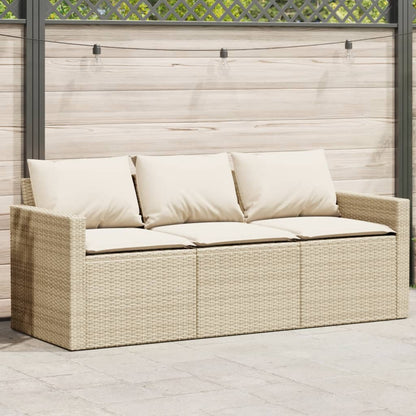 Divano da Giardino con Cuscini a 3 Posti Beige in Polyrattan | homemem39