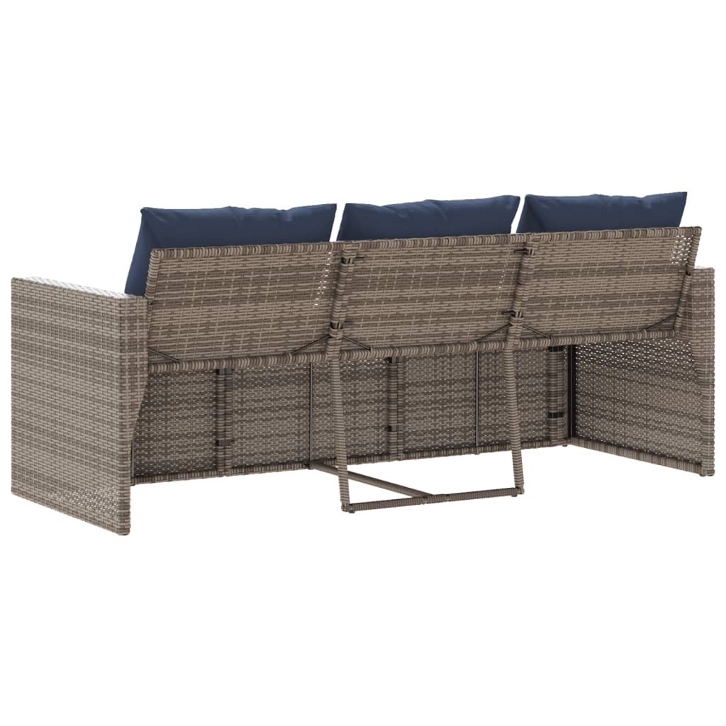 Divano da Giardino con Cuscini 3 Posti Grigio in Polyrattan | homemem39