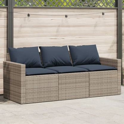 Divano da Giardino con Cuscini 3 Posti Grigio in Polyrattan | homemem39