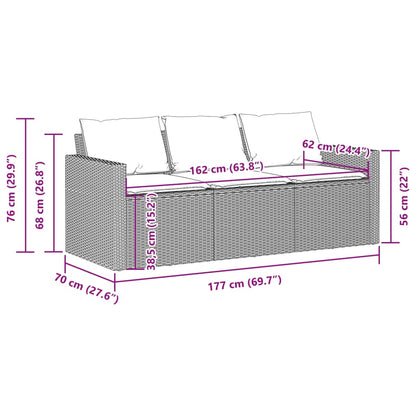 Divano da Giardino a 3 Posti con Cuscini in Polyrattan Marrone | homemem39