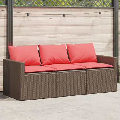 Divano da Giardino a 3 Posti con Cuscini in Polyrattan Marrone | homemem39