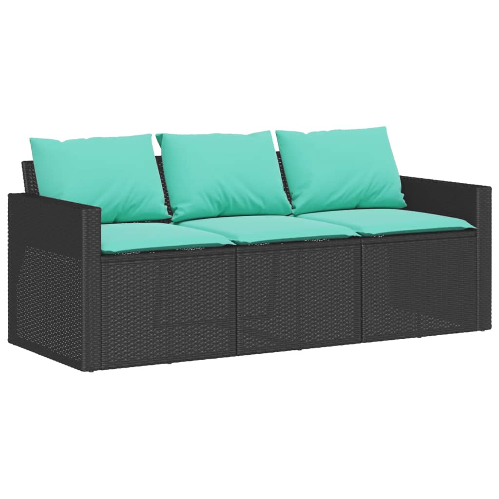 Divano da Giardino a 3 Posti con Cuscini Nero in Polyrattan | homemem39