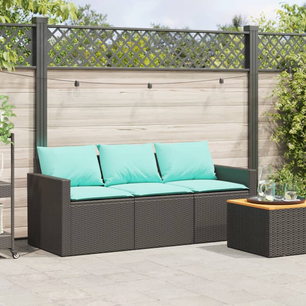 Divano da Giardino a 3 Posti con Cuscini Nero in Polyrattan | homemem39
