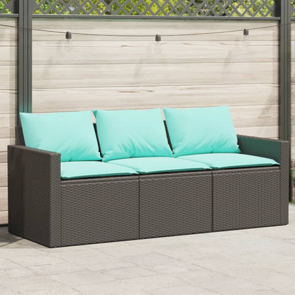 Divano da Giardino a 3 Posti con Cuscini Nero in Polyrattan | homemem39