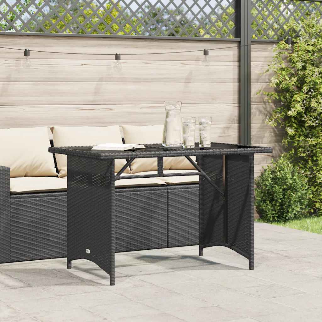 Tavolo da Giardino Piano in Vetro Nero 110x68x70 cm Polyrattan - homemem39