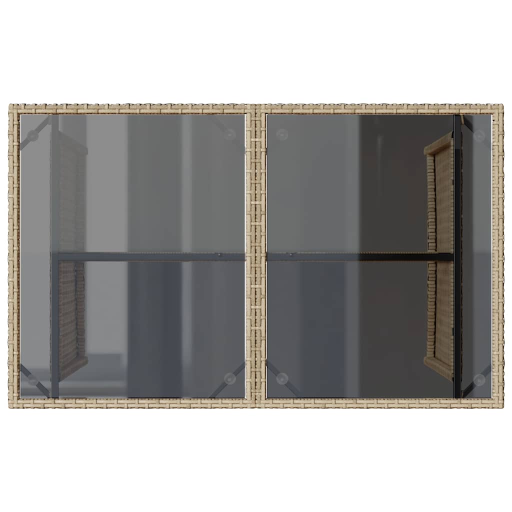 Tavolo da Giardino Piano in Vetro Beige 110x68x70 cm Polyrattan - homemem39